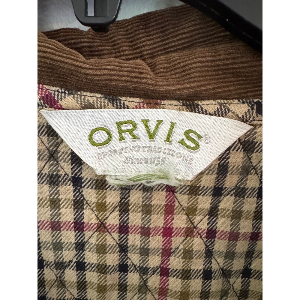 Vintage Orvis Quilted Barn Jacket Plaid Lined Black XL Corduroy Trim Chore Coat - Picture 3 of 8